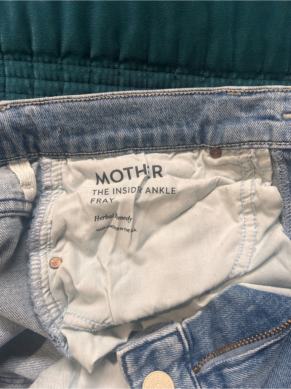 Mother Insider Ankle Fray Jeans Herbal Remedy Size 27 - Picture 6 of 11